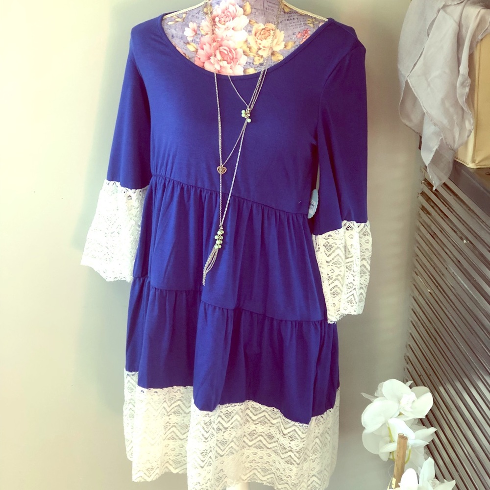 Blue dress,Lace Trim